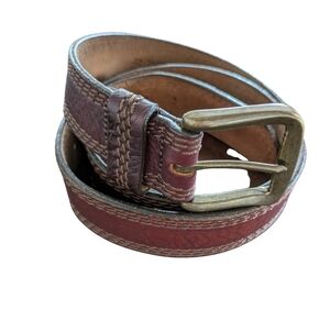 L.L. Bean Brown Full Grain Leather Belt Men 42 Solid Brass Buckle Belt USA